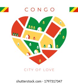 Flag of Congo with heart shaped landscape : Vector Illustration