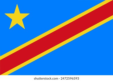 The flag of Congo. Flag icon. Standard color. Standard size. A rectangular flag. Computer illustration. Digital illustration. Vector illustration.
