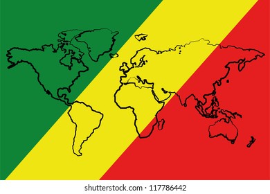 The flag of Congo with the outline of the world