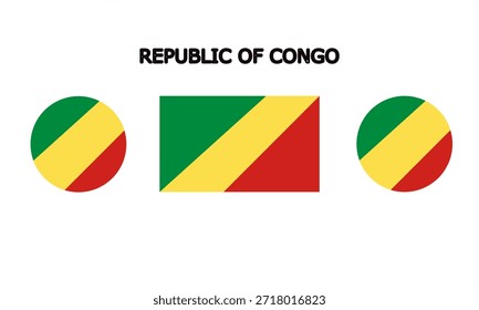 Bandera del país de la República del Congo en alta calidad (rectángulo y forma de círculo)