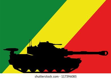 The flag of Congo with the silhouette of a tank