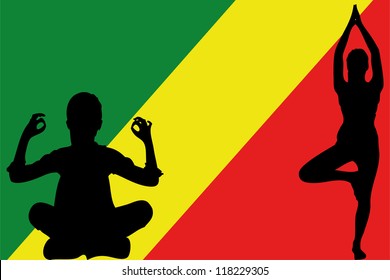 The flag of Congo with yoga silhouettes