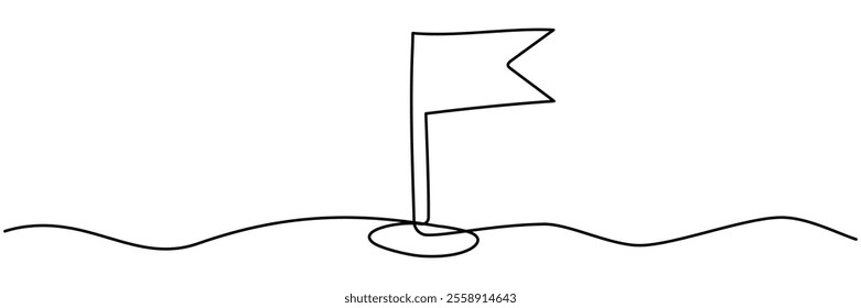 Flag continuous line drawing. Golf course with flag and hole. Vector illustration isolated on white.