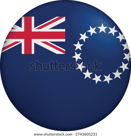 Flag of Cook Islands. Glossy circular flag. Button appearance. 3D Icon Design with depth. Professional, tactile look. Perfect for representing national identity in digital interfaces and perfect for websites