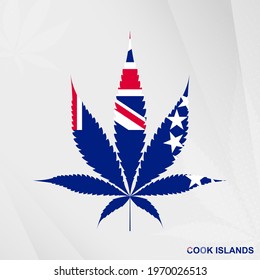 Flag of Cook Islands in Marijuana leaf shape. The concept of legalization Cannabis in Cook Islands. Medical cannabis illustration.