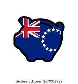 Flag of Cook Islands, piggy bank icon, vector symbol.