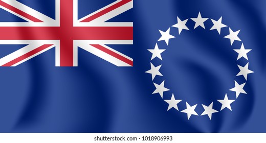 Flag of Cook Islands. Realistic waving flag of Cook Islands. Fabric textured flowing flag of Cook Islands.
