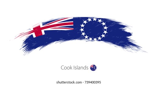 Flag of Cook Islands in rounded grunge brush stroke. Vector illustration.
