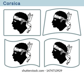 Flag of Corsica. Flag icon set of four different shapes. Vector Illustration.
