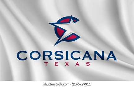 Flag of Corsicana, Texas, USA. Realistic waving flag of Corsicana vector background.