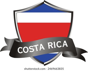 Flag of costa rica as around the metal silver shield with costa rica flag