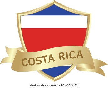 Flag of costa rica as around the metal gold shield with costa rica flag