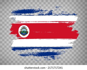 Flag Costa Rica brush stroke background.  Flag of  Republic of Costa Rica on tranparent backrgound for your web site design, app, UI.  Stock vector. EPS10.