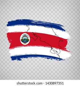 Flag of Costa Rica  from brush strokes and Blank map Costa Rica. High quality map Costa Rica and flag on transparent background. Stock vector. Vector illustration EPS10.