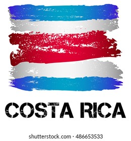 Flag of Costa Rica from brush strokes in grunge style isolated on white background. Country in Central Latin America. Vector illustration