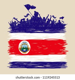 Flag of Costa Rica  fans of silhouette, hand point, vector