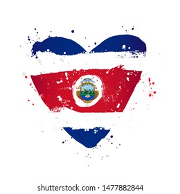 Flag of Costa Rica in the form of a big heart. Vector illustration on a white background. Brush strokes are drawn by hand. Independence Day.