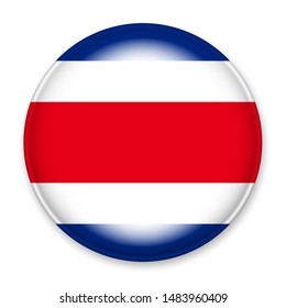 Flag of Costa Rica in the form of a round button with a light glare and a shadow. The symbol of Independence Day, a souvenir, a button for switching the language on the site, an icon.