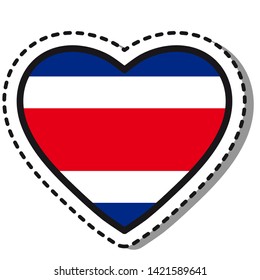 Flag Costa Rica heart sticker on white background. Vintage vector love badge. Template design element. National day. Travel sign.