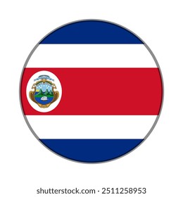 The flag of Costa Rica. Flag icon. Standard color. Round flag. Computer illustration. Digital illustration. Vector illustration.