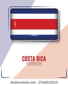 Bandera de Costa Rica aislada sobre fondo blanco con texto. Anuncio, Póster, Vector, Plantilla, Maqueta, Fondo, Redes Sociales, Publicación, 3D.