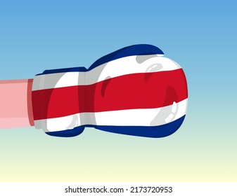 Flag of Costa Rica on boxing glove. Confrontation between countries with competitive power. Offensive attitude. Separation of power. Template ready design.