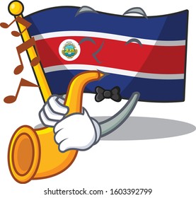 Flag costa rica Scroll cartoon character design performance with trumpet