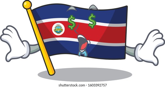 Flag costa rica Scroll with Money eye cartoon character style
