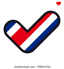 Bandera de Costa Rica en forma de marca de verificación, aprobación de señal vectorial, símbolo de elecciones, votación.