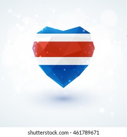 Flag of Costa Rica in shape of diamond glass heart in triangulation style for info graphics, greeting card, celebration of Independence Day, printed materials 