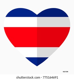 Flag of Costa Rica in the shape of Heart, flat style, symbol of love for his country, patriotism, icon for Independence Day.