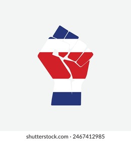 Flag of Costa Rica in the shape of raised hand sign isolated on background. Fist symbol modern, simple, vector, icon for website design, mobile app, ui. Vector Illustration