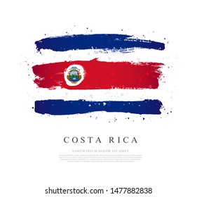 Flag of Costa Rica. Vector illustration on a white background. Brush strokes are drawn by hand. Independence Day.