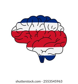 Flag of Costa Rica. Vector illustration of a combination of a human brain with a country flag on a white background.