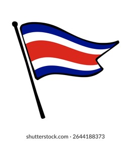 Flag of Costa Rica. Costa Rica flag vector illustration icon design in the hand-drawn style. Fluttering flagpole flag.