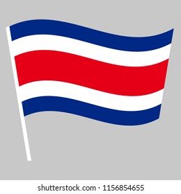 Flag of Costa Rica waving on the stick. Symbol of Independence Day, souvenir soccer game banner, language button, icon.
