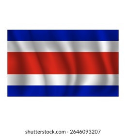 Flag of Costa Rica wavy flutters in wind, with folds 3d
