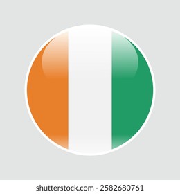 The flag of Cote d Ivoire. Circle icon flag. 3d illustration. glossy circle badge	