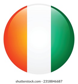 Flag of Cote d 'Ivoire. Flag icon. Standard color. The round flag. 3d illustration. Computer illustration. Digital illustration. Vector illustration.