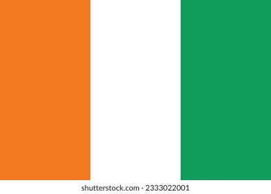 Flag of Cote d 'Ivoire. Flag icon. Standard color. Standard size. A rectangular flag. Computer illustration. Digital illustration. Vector illustration.