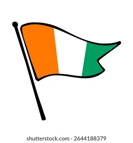 Bandeira da Costa do Marfim. Cote d'Ivoire bandeira vetor ilustração ícone design no estilo desenhado à mão. Bandeira de mastro flutuante.
