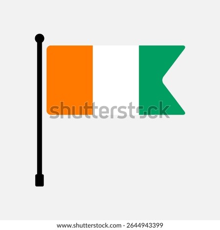 Flag of Cote d 'Ivoire. Cote d 'Ivoire flag vector illustration icon design. Flagpole flag icon.