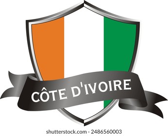 Flag of cote divoire as around the metal silver shield with cote divoire flag