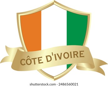 Flag of cote divoire as around the metal gold shield with cote divoire flag