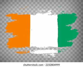 Flag of   Cote d'Ivoire  brush stroke background.  Flag  Ivory Coast on transparent background for your design, app, UI.  Stock vector. EPS10.