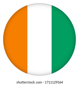 Flagge von Côte d’Ivoire rund Symbol, Abzeichen oder Button.  Nationalsymbol. Vorlagendesign, Vektorillustration-Illustration. 
