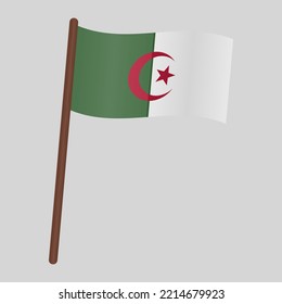 Flag of the country of Algeria. Flag on the flagpole. Vector illustration