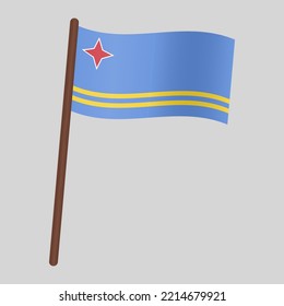 Flag of the country Aruba. Flag on the flagpole. Vector illustration