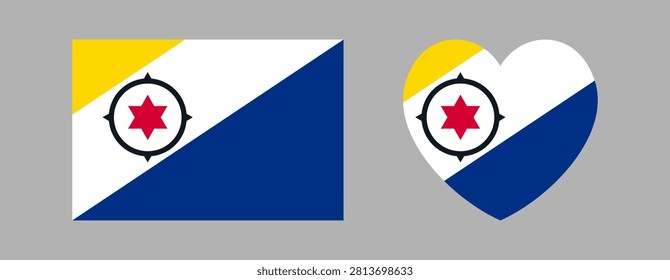Flag of country Bonaire rectangular, heart badge, button. Bonaire flag heart, rectangle icon, sticker. Flag Bonaire banner, background.