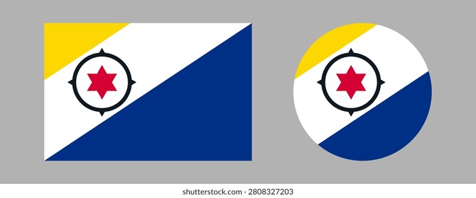 Flag of country Bonaire round, rectangular badge, button. Bonaire flag circle, rectangle icon, sticker set. Flag Bonaire banner, background.